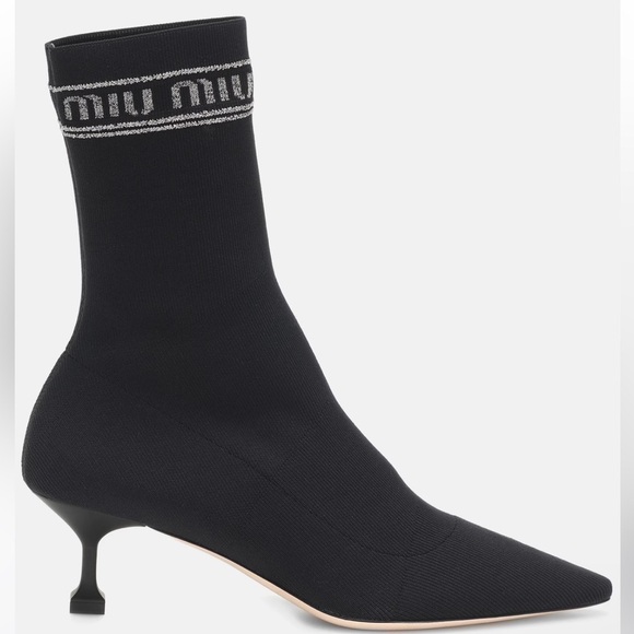 Miu Miu Black Sock Boots Pointed Toe Bootie Black Nero Cromo 37 / 7 - Picture 11 of 13